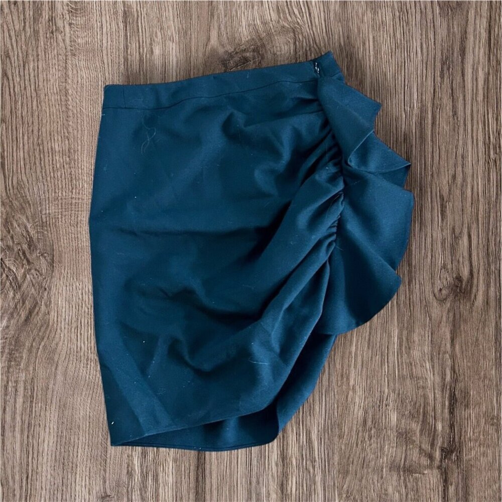Marie Oliver Black Wool Viscose Blend Gathered Ruffle Skirt Size 4